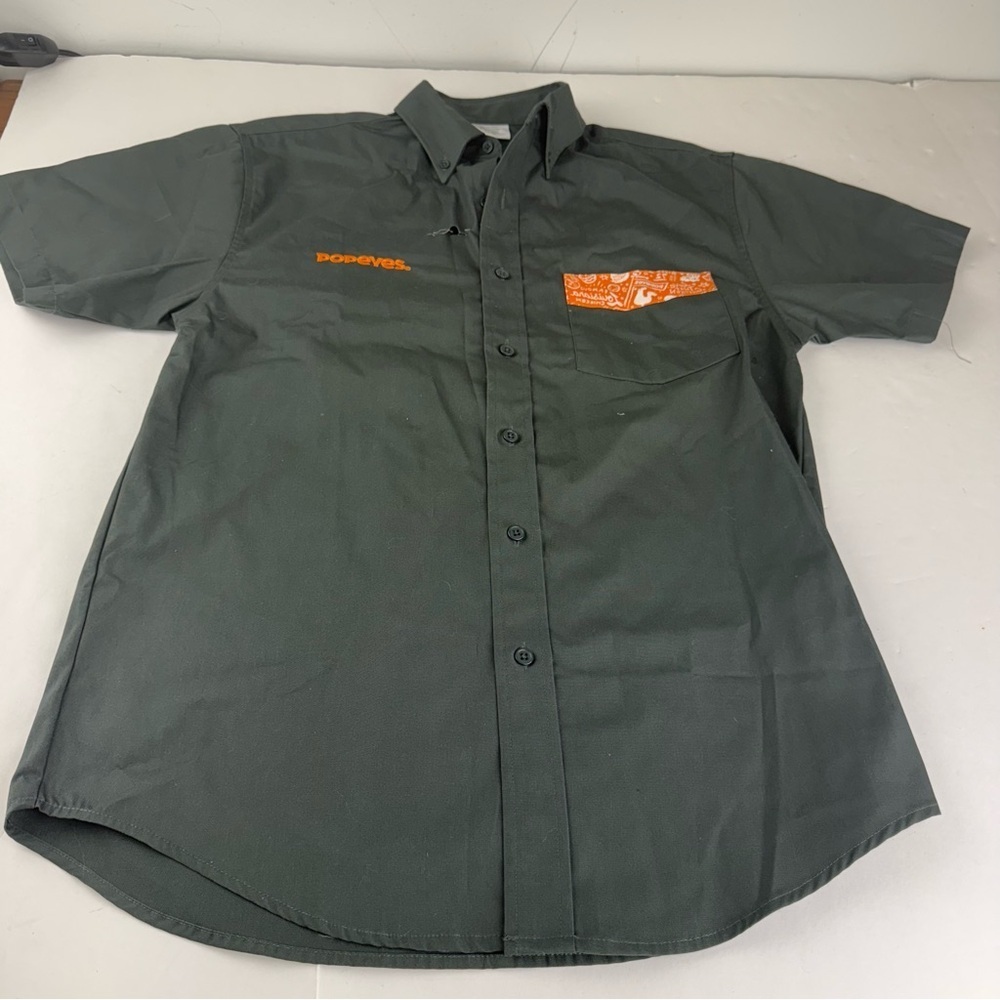 Popeyes Chicken Employee Button Up Uniform Shirt Size S/M Gray SEE ALL.